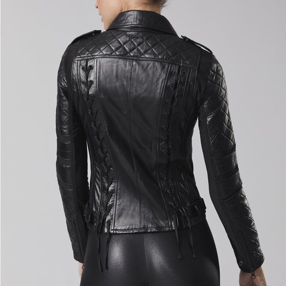 Blanc Noir Renegade Mesh Moto Lace-Up Leather Jacket